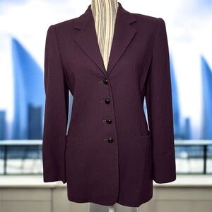 Linda Allard Ellen Tracy 100% Wool Suit Set Purple Blazer Skirt Sz 4 Sm Office